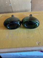 Set of 2 Vintage Dark Green Glass Bocksbeutel Wine Bottles