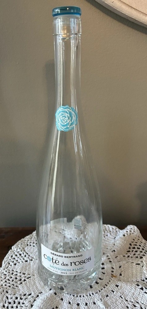 Cote Des Roses Empty Wine Bottle With Blue Glass Stopper Craft Or Display