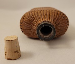 Vintage Finely Woven Wicker Wrapped Glass Flask with Cork