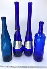 4 Cobalt Blue Glass Wine Bottles: Vendi 16.75&Prime;, Giovello and Unique blue colored