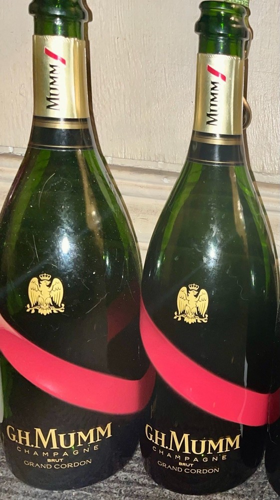 2-G.H. Mumm Empty Champagne Bottles- 12” Bar/Home/Man Cave Decor/Crafts