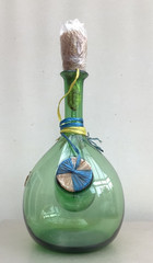 NEW Vintage 1970s Hand Blown Green Glass Italian Wine Bottle 14&Prime; Tall