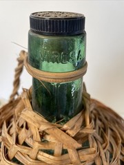 Vtg Wicker Wrapped Demijohn De Muller Viresa Spain Green Glass Wine Bottle 13”H*