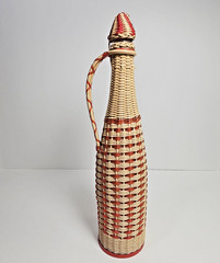 Vintage Valencia Colorful Wine Bottle Plastic Woven Wicker Spain MCM Bohemian