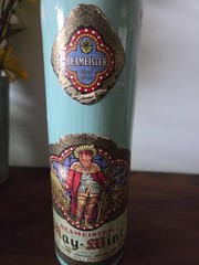 Vintage Beameister Jade Green Stoneware Bottle May-Wine w/ Utah liquor control