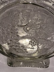 Vintage Grape and Vine Round Bottle Wine 9.75” Tall Clear Glass Embossed Vase