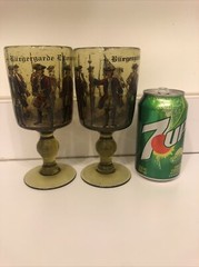 Antique Pair (2) Soda Glass Civil Guard Burgergarde Ellwagen Germany Wine Beer