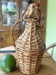 VINTAGE Wicker Covered Wine Bottle~SMALL 7”~MINT CONDITION*ORIGINAL CORK~Ex COND