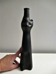 Black Cat Figural German Wine Bottle Satin Glass Mid-century Modern Style Nice!