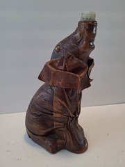 Vintage Vetropelle Brown Leather Wrapped Elephant Gold Chain Wine Bottle