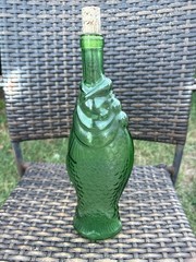 Vintage Fish Shaped Green Glass Wine Decanter Bottle 13”