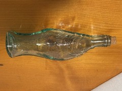 Fish Shaped Vintage Light Green Glass Bottle/Decanter With Cork 10” Tall