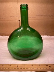 Emerald Green Glass Oval Bottle 8” Tall Vintage Bocksbeutel 313 8A decanter