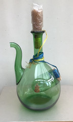 NEW Vintage 1970s Hand Blown Green Glass Italian Wine Bottle 14&Prime; Tall