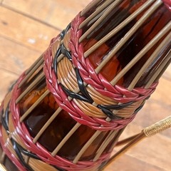Vintage Plastic Wicker Wrapped Wine Bottle Decanter Iberia 60’s Red Brown Black