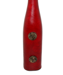 VTG MCM Wrapped Wine Bottle w/ Cork Medallion Red Vinyl Green Glass Empty 15.5&Prime;