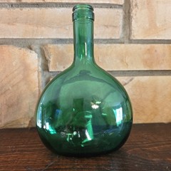 Vintage Emerald Green Glass Flask Style Wine Bottle 8.5&Prime; Tall