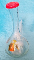 Spanish Porrón Wine Bottle Decanter Carafe Hand-blown Glass Bull-Fighter Decals