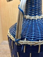Vintage Blue Woven Wine Bottle Jug with Lid Wrapped-Albania