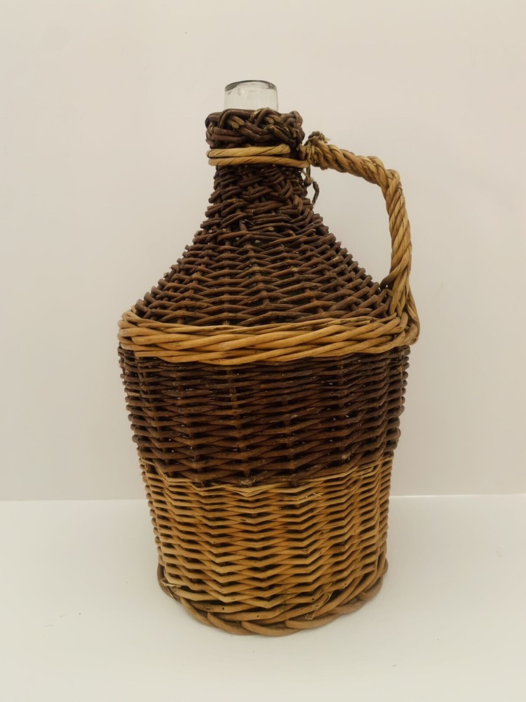 Two Tone Wicker Wrapped Clear Glass Bottle 15&Prime;