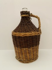 Two Tone Wicker Wrapped Clear Glass Bottle 15&Prime;