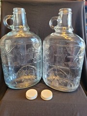 Vintage Rare Embossed Half Gallon Little Amana Glass Wine Jug(2) With Lids
