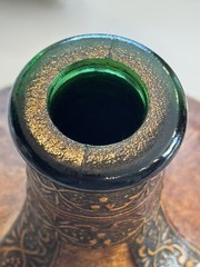 VTG Italian Leather Wrapped Green Glass Decanter W/ Lion Head & Chain -Barware!