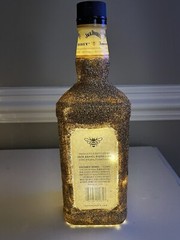 Large Empty Glitter Gold Jack Daniels Tennessee Honey Liquor Bottle, White Light
