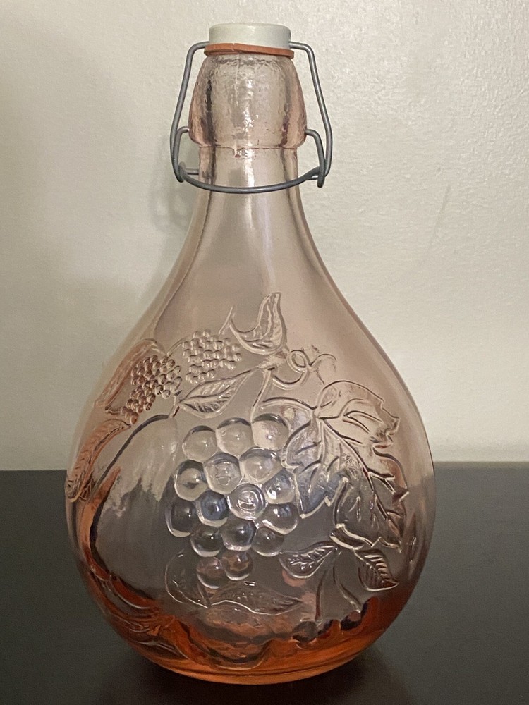 Vintage Pink Casadis Milano JUS DE FRUITS Wire Bail Stopper Wine Decanter 10.5&Prime;