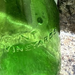 Vintage M LAMONT VINEYARDS 2/5 Pint Green Glass Empty Wine Cruets Bottles.