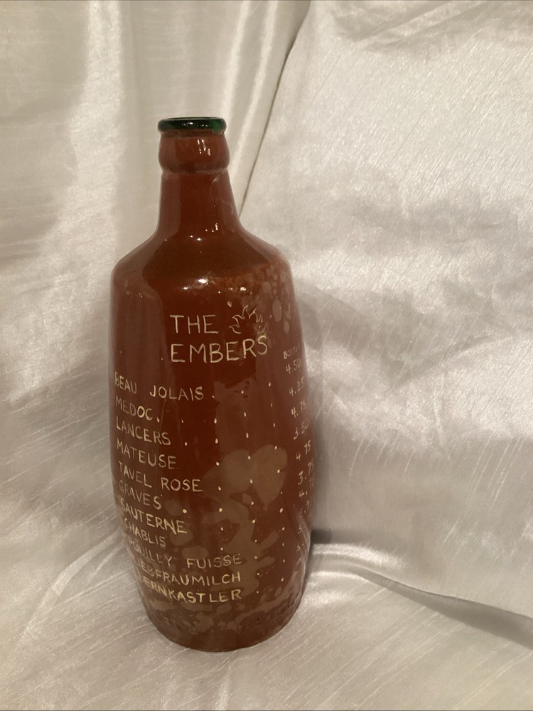 Vintage Brown Wine Bottle ‘The Embers’ With Written Wine List Menu On Bottle
