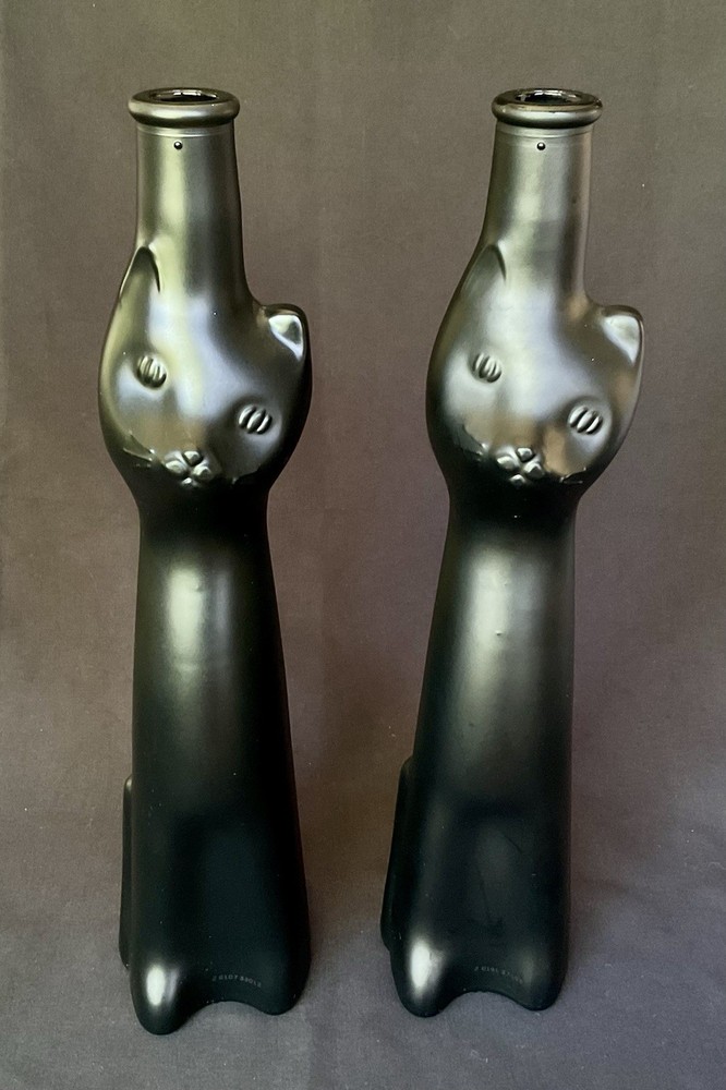 Cat Shaped Empty Wine Bottle 13&Prime; Tall Black Rheinhessen Riesling Glass Germany 2
