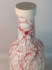 Vtg Hazel Atlas Wine Bottle Milk Glass Rust Burnt Splatter Welch&rsquo;s MCM Bar 1950s