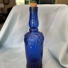 Vintage Cobalt Blue Ornate Glass Wine Bottle 11  » Tall