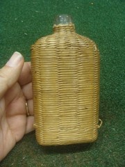 Old Wicker Wrapped Flat Bottle Vintage 6&Prime; No Cork Rustic Antique Whiskey Flask
