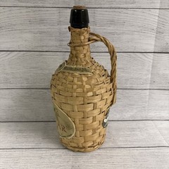 Vintage Wicker Covered Clear Wine Bottle with Rattan Handle Avelar Rose!!!
