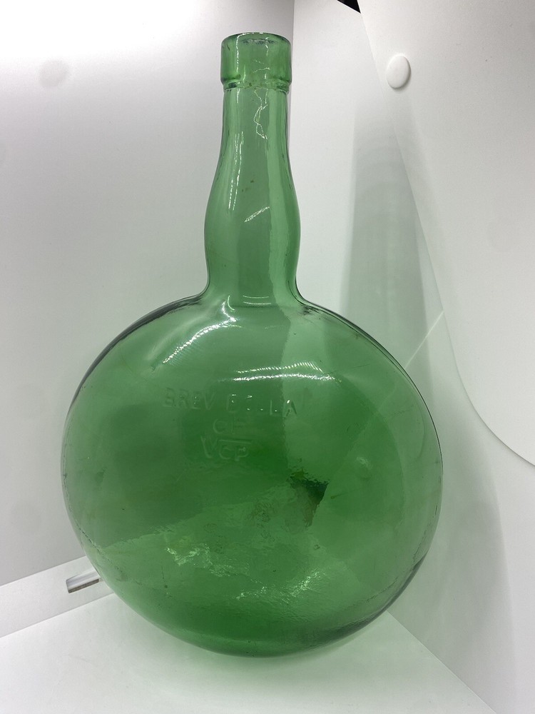 Vintage BOLLA BREVETTATA GREEN GLASS WINE BOTTLE 12”x8”x3.5”