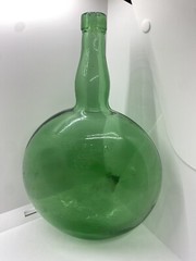 Vintage BOLLA BREVETTATA GREEN GLASS WINE BOTTLE 12”x8”x3.5”