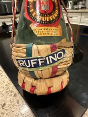 Vtg I.L Ruffino Vin Rose EMPTY Green Wine Bottle Rattan Wrap Original Label-B11