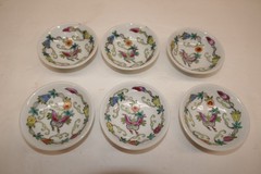 Vintage Set of 6 Chinese Mijiu or Rice Wine Cups Traditional Art Bird