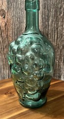 Clear Blue Green Grape Vineyard Design Wine Bottle 9” tall Rare Vintage