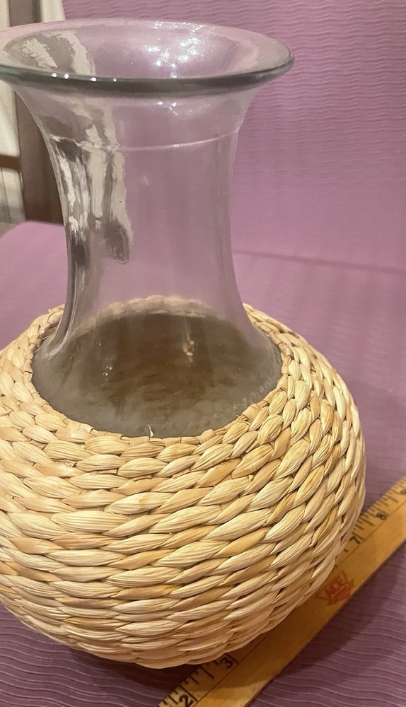 Vintage Red Chianti Wine Decanter Wicker And Glass 11.5” H
