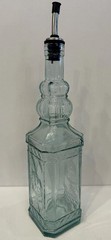 Vintage Pressed Glass Oil Vinegar Bottle Decanter w Metal Pour Spout