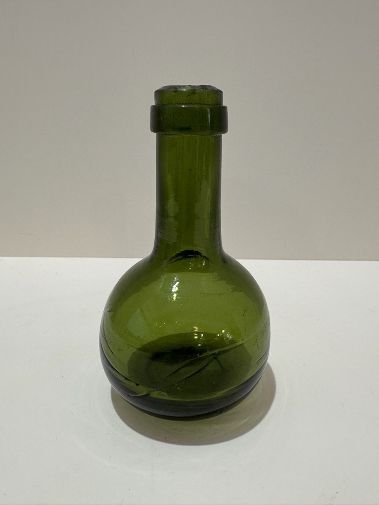 Antique Olive Green Black Glass Wine Bottle Hand Blown 19th Century