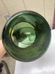 Vintage 1930’s Hand blown Leather Wrap Italian Green Glass Decanter Wine Bottle