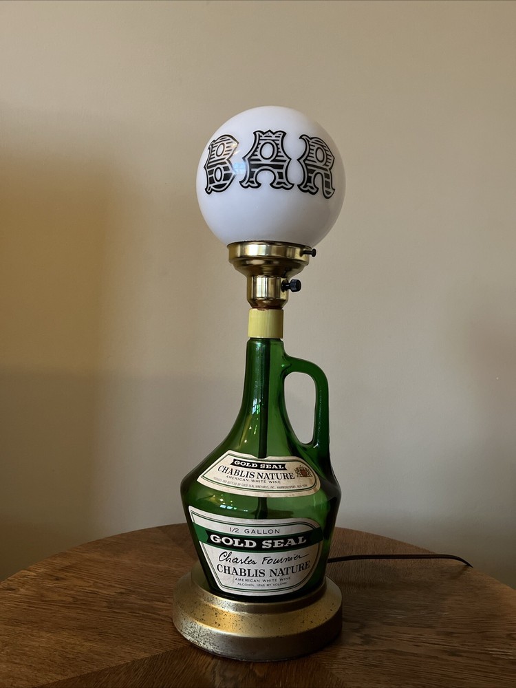 Vintage Handmade Wine Bottle Electric Table Lamp Charles Fournier 1/2 Gallon
