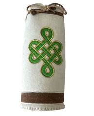 HENRU Felt Bottle Holder White Brown Green Embroidered Knot Design