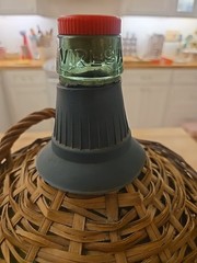 VINTAGE MARQUES De OLIVAR 1964 GREEN GLASS DEMIJOHN WINE BOTTLE w/HANDLES