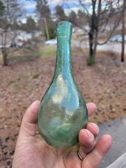 Green Hand Blown Torpedo Wine Bottle Round Bottom 7  » Tall