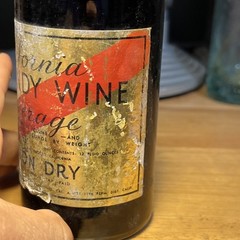 Antique Black Glass Labeled Mission Dry California Burgundy Wine Bottle Bubbling